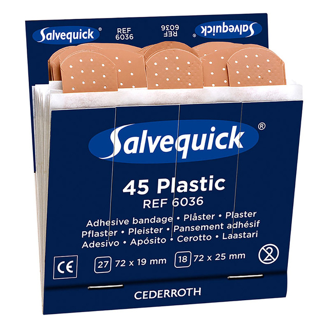 Salvequick® 45 Plastic, Pflasterstrips, wasserdicht, 45 Stk.