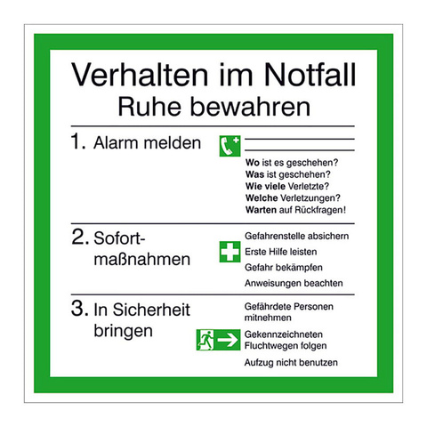 Rettungszeichen "Verhalten im Notfall"